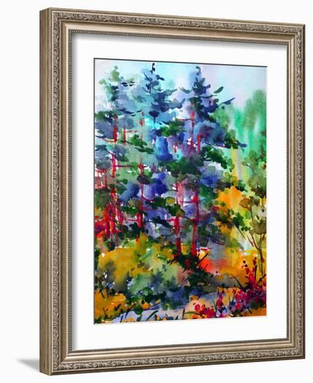 Watercolor Colorful Bright Textured Abstract Background Handmade . Mediterranean Landscape . Painti-null-Framed Art Print