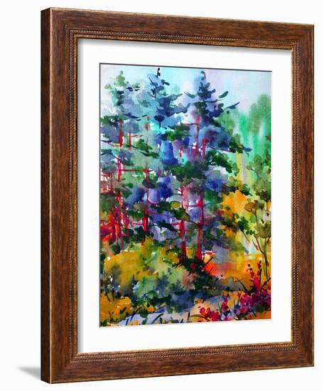 Watercolor Colorful Bright Textured Abstract Background Handmade . Mediterranean Landscape . Painti-null-Framed Art Print