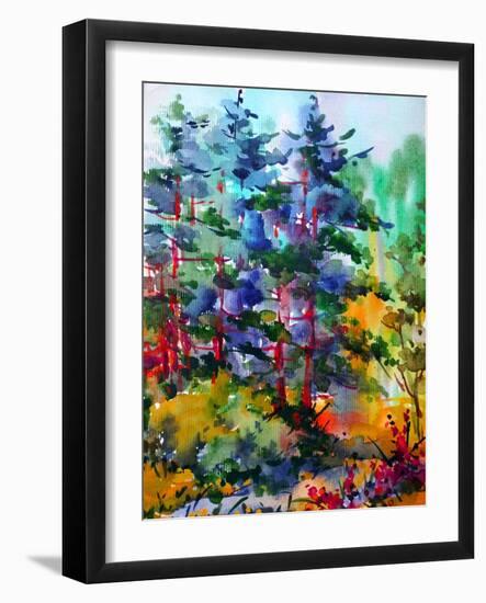 Watercolor Colorful Bright Textured Abstract Background Handmade . Mediterranean Landscape . Painti-null-Framed Art Print