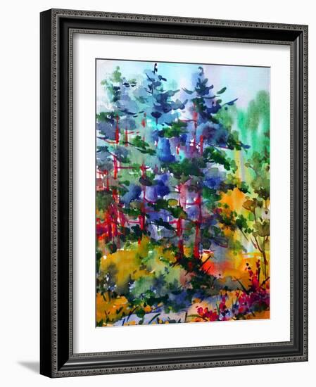 Watercolor Colorful Bright Textured Abstract Background Handmade . Mediterranean Landscape . Painti-null-Framed Art Print