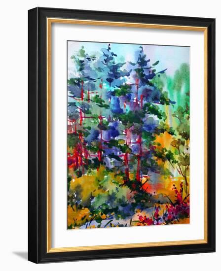 Watercolor Colorful Bright Textured Abstract Background Handmade . Mediterranean Landscape . Painti-null-Framed Art Print