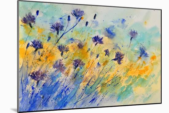 Watercolor Cornflowers-Pol Ledent-Mounted Art Print