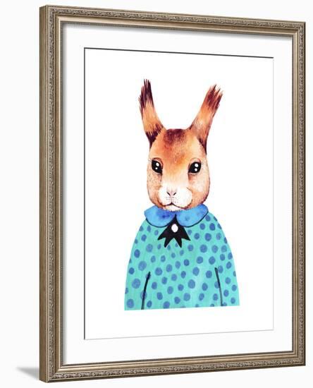 Watercolor Cute Hipster Squirrel. Hand Drawn Fashion Animal Illustration.-Maria Sem-Framed Art Print