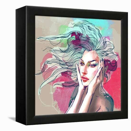 Watercolor Fashion Illustration with a Beautiful Lady with Decorative Hair-A Frants-Framed Stretched Canvas