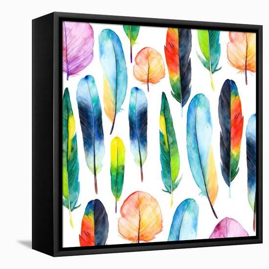 Watercolor Feathers Set. Hand Drawn Vector Illustration with Colorful Feathers-KaterinaS-Framed Stretched Canvas