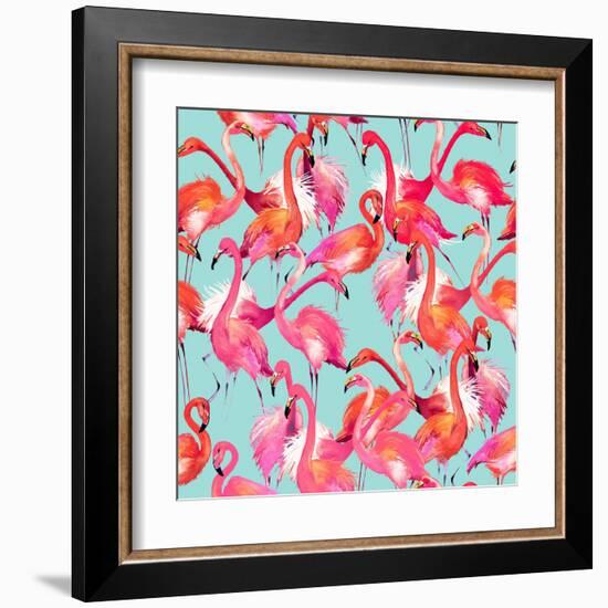 Watercolor Flamingo Seamless Pattern-Faenkova Elena-Framed Art Print