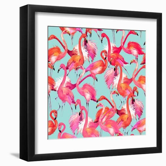 Watercolor Flamingo Seamless Pattern-Faenkova Elena-Framed Art Print