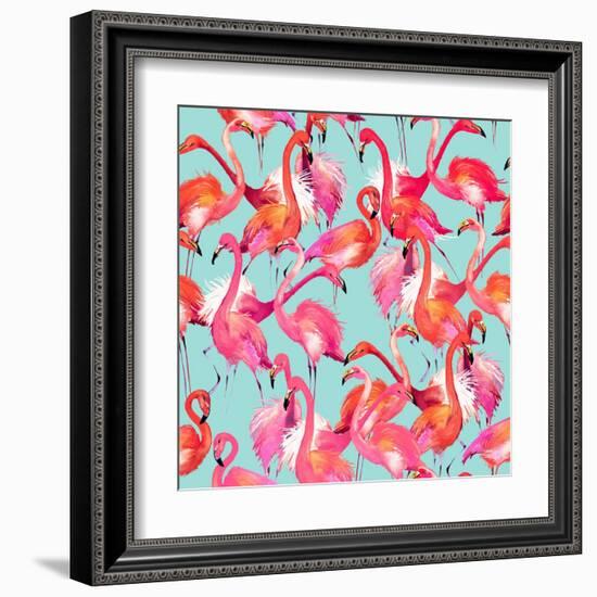 Watercolor Flamingo Seamless Pattern-Faenkova Elena-Framed Art Print