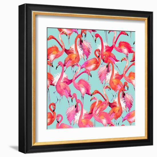 Watercolor Flamingo Seamless Pattern-Faenkova Elena-Framed Art Print