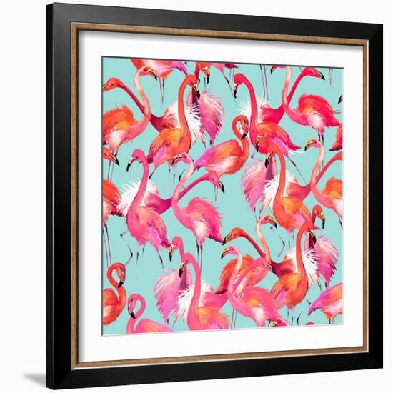 Watercolor Flamingo Seamless Pattern-Faenkova Elena-Framed Art Print