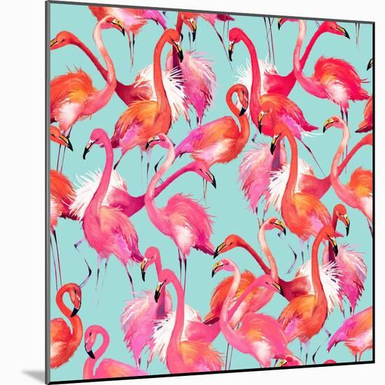 Watercolor Flamingo Seamless Pattern-Faenkova Elena-Mounted Art Print