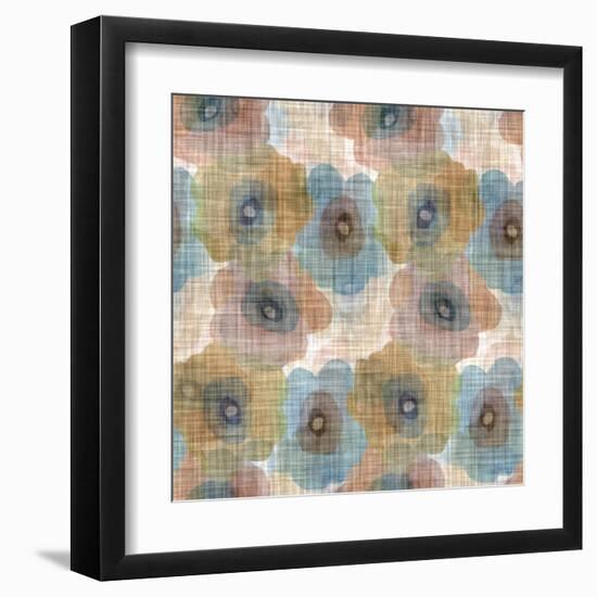 Watercolor Floral Bloom Linen Texture Background. Summer Boho Coastal Living Style Flower Fabric Ef-Nautical Moods-Framed Art Print