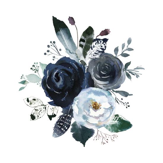 Watercolor Floral Wreath Roses Peonies Leaves Boho Grey Navy White