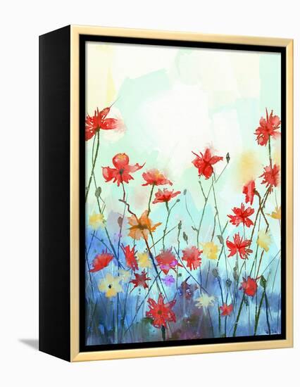 Watercolor Flowers Painting in Soft Color and Blur Style .Vintage Painting Flowers .Spring Floral S-pluie_r-Framed Stretched Canvas