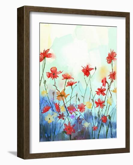 Watercolor Flowers Painting in Soft Color and Blur Style .Vintage Painting Flowers .Spring Floral S-pluie_r-Framed Art Print