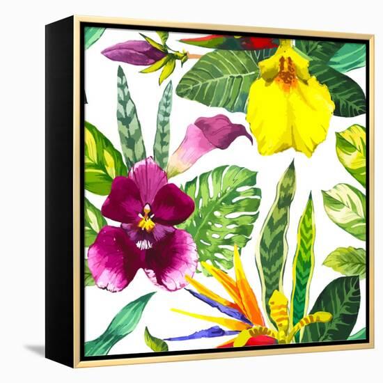 Watercolor Flowers-Monash-Framed Stretched Canvas