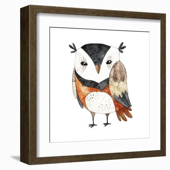 Watercolor Funny Kids Illustration with Owl. Hand Drawn Animal Drawing. Owl Bird Painting. Perfect-Maria Sem-Framed Art Print