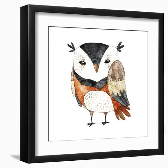 Watercolor Funny Kids Illustration with Owl. Hand Drawn Animal Drawing. Owl Bird Painting. Perfect-Maria Sem-Framed Art Print