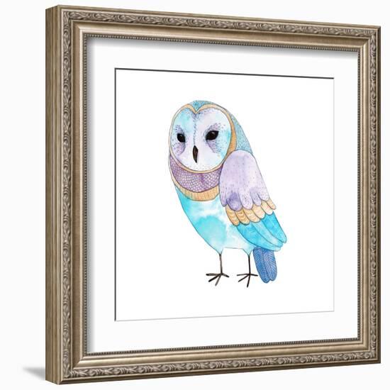 Watercolor Funny Kids Illustration with Owl. Hand Drawn Animal Drawing. Owl Bird Painting. Perfect-Maria Sem-Framed Art Print