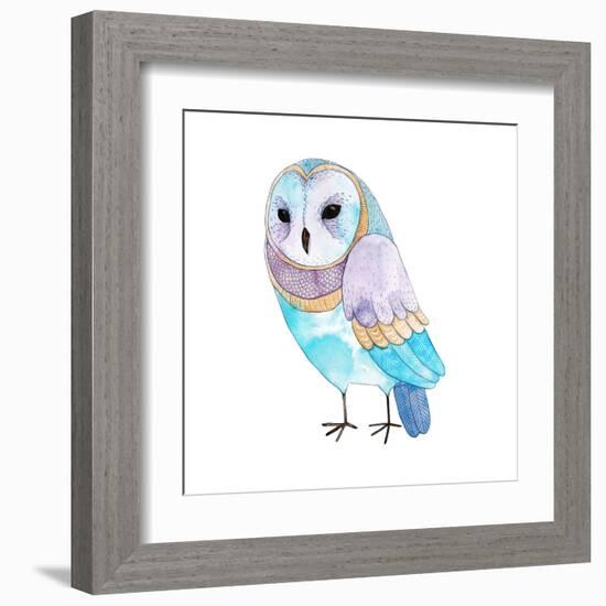 Watercolor Funny Kids Illustration with Owl. Hand Drawn Animal Drawing. Owl Bird Painting. Perfect-Maria Sem-Framed Art Print