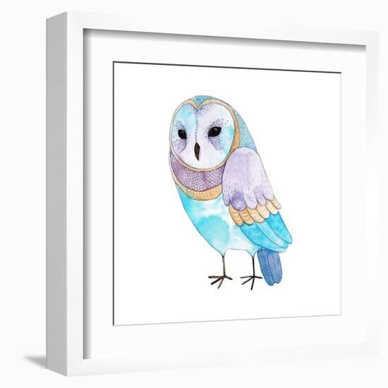 Watercolor Funny Kids Illustration with Owl. Hand Drawn Animal Drawing. Owl Bird Painting. Perfect-Maria Sem-Framed Art Print