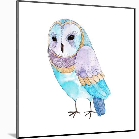 Watercolor Funny Kids Illustration with Owl. Hand Drawn Animal Drawing. Owl Bird Painting. Perfect-Maria Sem-Mounted Art Print