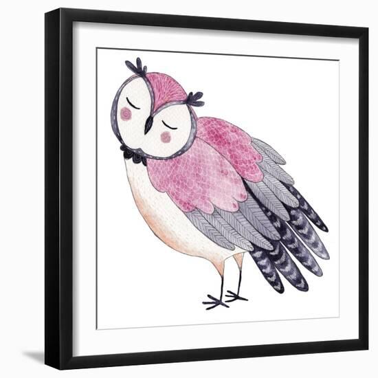 Watercolor Funny Kids Illustration with Owl. Hand Drawn Animal Drawing. Owl Bird Painting. Perfect-Maria Sem-Framed Art Print