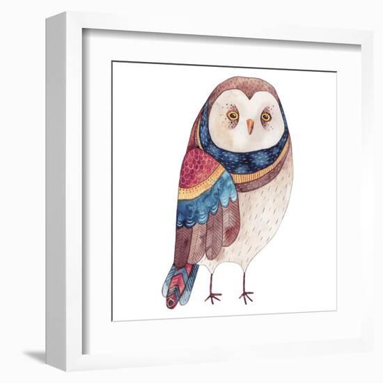 Watercolor Funny Kids Illustration with Owl. Hand Drawn Animal Drawing. Owl Bird Painting. Perfect-Maria Sem-Framed Art Print