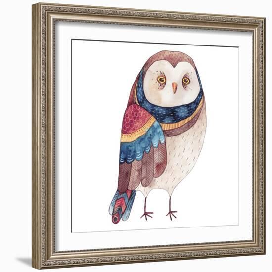 Watercolor Funny Kids Illustration with Owl. Hand Drawn Animal Drawing. Owl Bird Painting. Perfect-Maria Sem-Framed Art Print