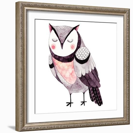 Watercolor Funny Kids Illustration with Owl. Hand Drawn Animal Drawing. Owl Bird Painting. Perfect-Maria Sem-Framed Art Print