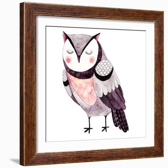 Watercolor Funny Kids Illustration with Owl. Hand Drawn Animal Drawing. Owl Bird Painting. Perfect-Maria Sem-Framed Art Print