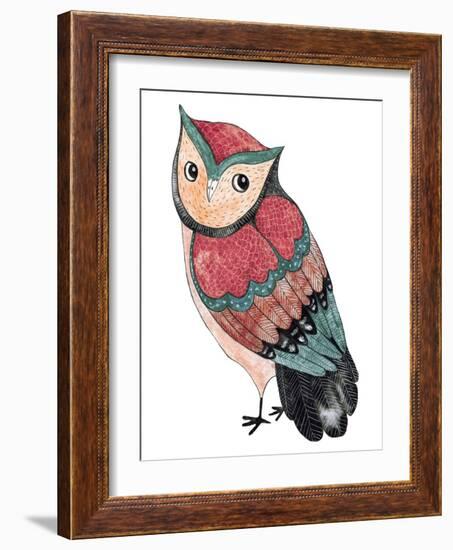 Watercolor Funny Kids Illustration with Owl. Hand Drawn Animal Drawing. Owl Bird Painting. Perfect-Maria Sem-Framed Art Print