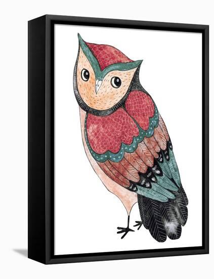 Watercolor Funny Kids Illustration with Owl. Hand Drawn Animal Drawing. Owl Bird Painting. Perfect-Maria Sem-Framed Stretched Canvas