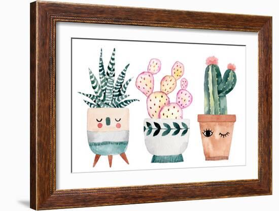 Watercolor Hand-Drawn Illustration with Cactus and Succulents. Green House Plants Illustrations. Cu-Maria Sem-Framed Art Print