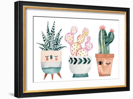 Watercolor Hand-Drawn Illustration with Cactus and Succulents. Green House Plants Illustrations. Cu-Maria Sem-Framed Art Print