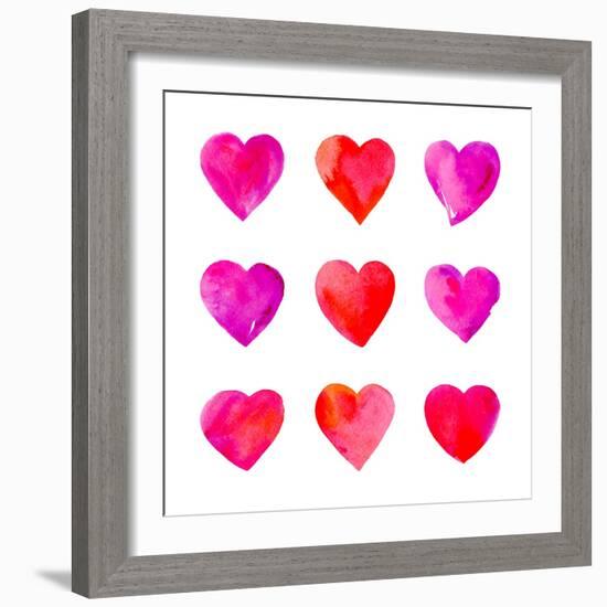 Watercolor Hearts Isolated.-Vodoleyka-Framed Art Print