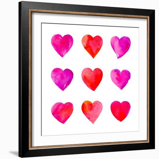 Watercolor Hearts Isolated.-Vodoleyka-Framed Art Print