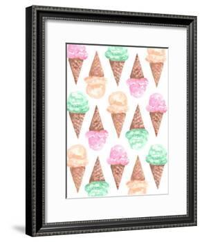 Watercolor Ice Cream Cone Pattern-Jetty Printables-Framed Art Print