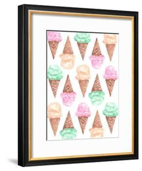 Watercolor Ice Cream Cone Pattern-Jetty Printables-Framed Art Print