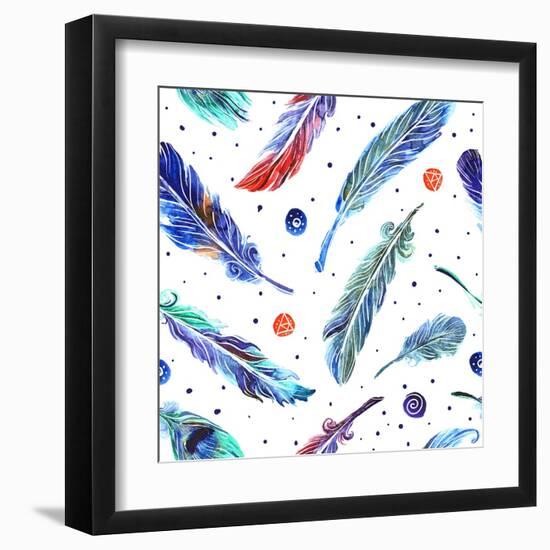 Watercolor Illustration Feathers-Margarita Tkachenko-Framed Art Print