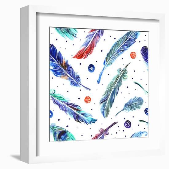 Watercolor Illustration Feathers-Margarita Tkachenko-Framed Art Print