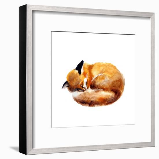 Watercolor Illustration of a Sleeping Fox on the White Background.Hand Drawn Sketch Cute Watercolor-Tatyana Komtsyan-Framed Art Print