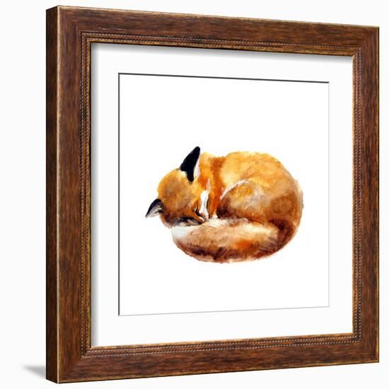 Watercolor Illustration of a Sleeping Fox on the White Background.Hand Drawn Sketch Cute Watercolor-Tatyana Komtsyan-Framed Art Print