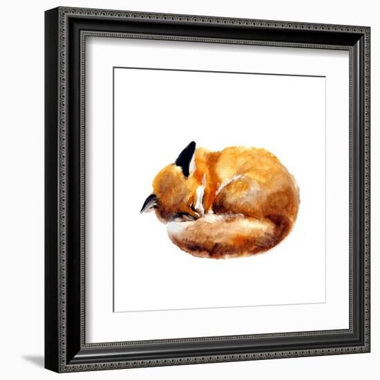 Watercolor Illustration of a Sleeping Fox on the White Background.Hand Drawn Sketch Cute Watercolor-Tatyana Komtsyan-Framed Art Print