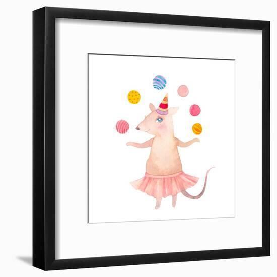 Watercolor Juggler Mouse with Party Hat-Eisfrei-Framed Art Print