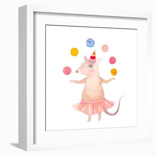 Watercolor Juggler Mouse with Party Hat-Eisfrei-Framed Art Print