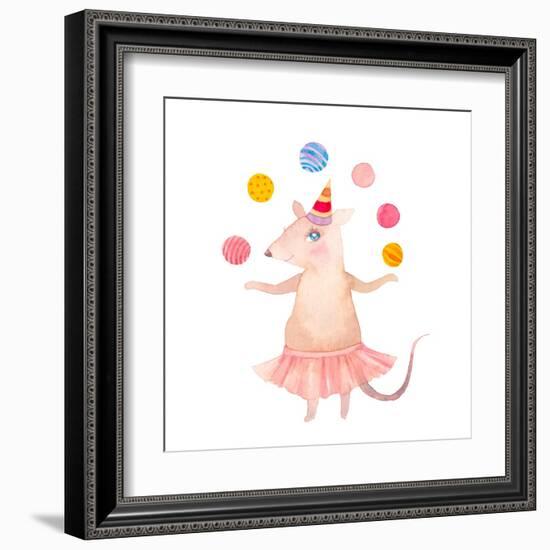 Watercolor Juggler Mouse with Party Hat-Eisfrei-Framed Art Print