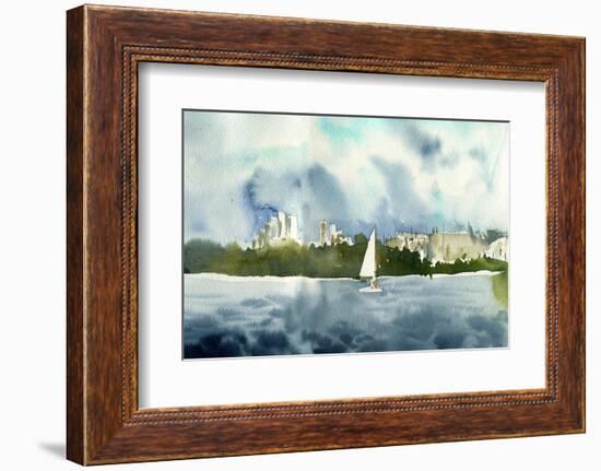 Watercolor Landscape with Yacht-cat_arch_angel-Framed Photographic Print