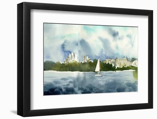 Watercolor Landscape with Yacht-cat_arch_angel-Framed Photographic Print