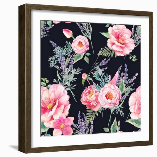 Watercolor Lavender and Garden Flowers-Eisfrei-Framed Premium Giclee Print